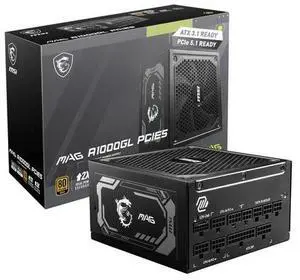 MSI PCIE 5 Gaming Power Supply 1000W 80 Plus Gold Full Modular PSU MAG-A1000L