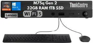 Lenovo ThinkCentre M75q Gen 2 Tiny Ryzen 5 PRO 5650GE 32GB 1TB Wi-Fi Kybd Mouse