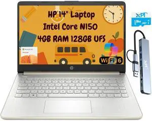 HP Laptop 14" HD Intel N150 4GB 256GB Webcam Office 365 Docking + 128GB microSD