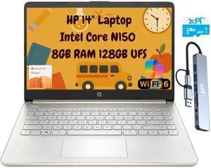 HP Laptop 14" HD Intel N150 8GB 256GB Webcam Office 365 Docking + 128GB microSD