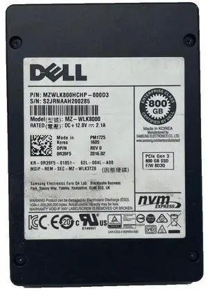 Dell Samsung 800GB SSD PCIe 2.5" NVMe - MZ-WLK8000 - R39F5 HDD