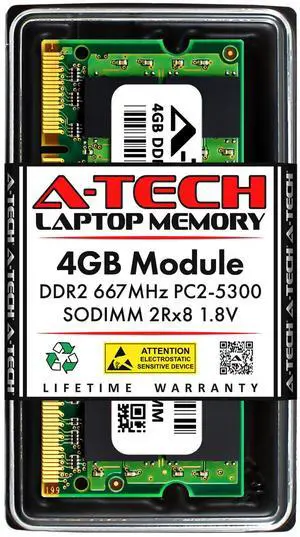 A-Tech 4GB PC2-5300 Laptop SODIMM DDR2 667MHz 200pin Non-ECC Notebook Memory RAM
