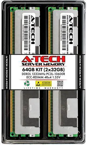 (NOT FOR HOME PC!) A-Tech 64GB 2x 32GB 4Rx4 PC3-10600R DDR3 1.35V ECC RDIMM REG Server Memory RAM