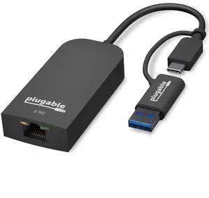 Plugable 2.5G USB C and USB to Ethernet Adapter - 2-in-1 Adapter (usbc-e2500)