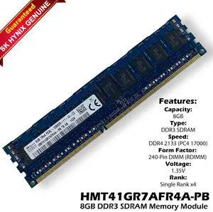 SK Hynix HMT41GR7AFR4A-PB 8GB DDR3-1600 RDIMM PC3L-12800R Single Rank x4 Module SK Hynix HMT41GR7AFR4A-PB 8GB DDR3-1600 RDIMM PC3L-12800R Single Rank x4 Module