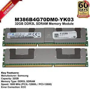 Samsung 32GB 1600MHz PC3L-12800L 4Rx4 LRDIMM Server Memory RAM M386B4G70DM0-YK03 Samsung 32GB 1600MHz PC3L-12800L 4Rx4 LRDIMM Server Memory RAM M386B4G70DM0-YK03