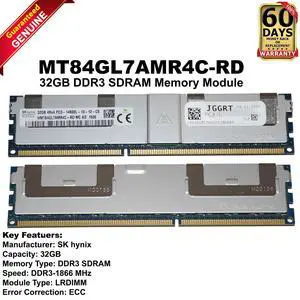 SK Hynix 32GB 1866MHz DDR3 4Rx4 Load Reduced DIMM Server Memory HMT84GL7AMR4C-RD SK Hynix 32GB 1866MHz DDR3 4Rx4 Load Reduced DIMM Server Memory HMT84GL7AMR4C-RD