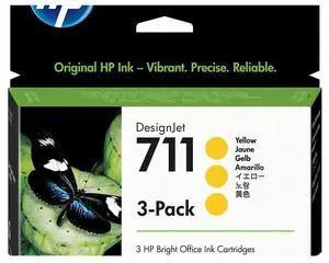 HP 711 3-pack 29-ml Yellow DesignJet Ink Cartridges, CZ136A HP 711 3-pack 29-ml Yellow DesignJet Ink Cartridges, CZ136A