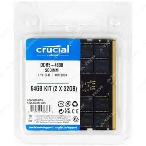 Crucial 64GB 2x32GB PC5-38400 Factory Sealed Laptop Memory RAM (CT2K32G48C40S5) Crucial 64GB 2x32GB PC5-38400 Factory Sealed Laptop Memory RAM (CT2K32G48C40S5)