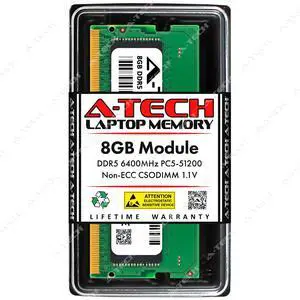 A-Tech 8GB PC5-51200 DDR5 6400 MHz CSODIMM Laptop Memory RAM 1x A-Tech 8GB PC5-51200 DDR5 6400 MHz CSODIMM Laptop Memory RAM 1x