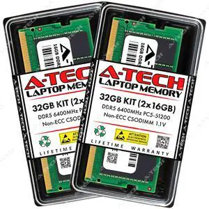 A-Tech 32GB 2x 16GB PC5-51200 DDR5 6400 MHz CSODIMM Laptop Memory RAM x2 A-Tech 32GB 2x 16GB PC5-51200 DDR5 6400 MHz CSODIMM Laptop Memory RAM x2