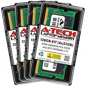 A-Tech 128GB 4x 32GB PC5-51200 DDR5 6400 MHz CSODIMM Laptop Memory RAM x4 A-Tech 128GB 4x 32GB PC5-51200 DDR5 6400 MHz CSODIMM Laptop Memory RAM x4