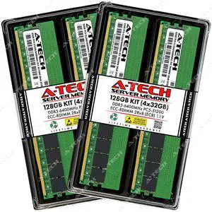 A-Tech 128GB 4x 32GB 2Rx8 PC5-51200R DDR5 6400 MHz EC8 RDIMM Server Memory RAM A-Tech 128GB 4x 32GB 2Rx8 PC5-51200R DDR5 6400 MHz EC8 RDIMM Server Memory RAM