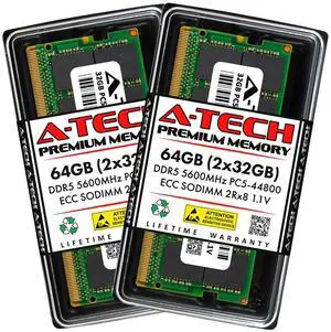 (NOT FOR HOME PC!) A-Tech 64GB 2x 32GB 2Rx8 PC5-44800 DDR5 5600 MHz ECC SODIMM NAS Memory RAM Kit (NOT FOR HOME PC!) A-Tech 64GB 2x 32GB 2Rx8 PC5-44800 DDR5 5600 MHz ECC SODIMM NAS Memory RAM Kit