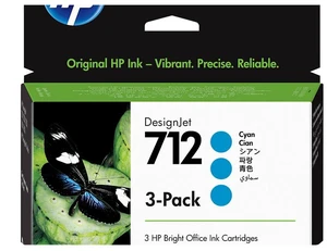 HP 712 3-pack 29-ml Cyan DesignJet Ink Cartridge, 3ED77A HP 712 3-pack 29-ml Cyan DesignJet Ink Cartridge, 3ED77A