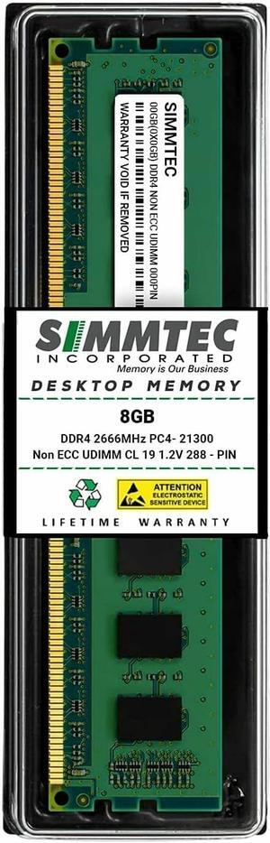 Simmtec RAM 8GB DDR4 2666MHz DIMM PC4-21300 UDIMM Non-ECC 1.2V CL19 288-Pin