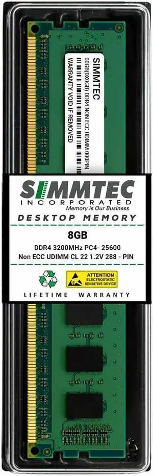 (NOT FOR HOME PC!) Simmtec RAM 8GB DDR4 3200MHz DIMM PC4-25600 UDIMM Non-ECC CL22 1.2V 288-Pin Desk