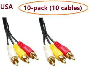 Lot of 10 PTC Gold Series RCA Composite Audio/Video Cable | Male to Male | 25'ft