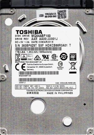 Toshiba MQ04ABF100 2.5in 1TB SATA III Internal Hard Drive,128mb, 6 Gbit/s. 7mm