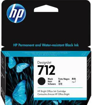 HP 712 38-ml Black DesignJet Ink Cartridge, 3ED70A