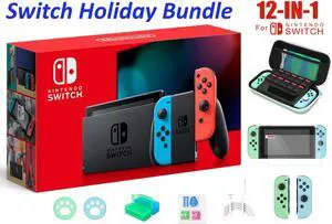 2021 Nintendo Switch with Neon Blue and Neon Red JoyCon 32GB Holiday Bundle