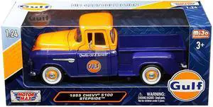 1955 Chevrolet 5100 Stepside Pickup Truck "Gulf" Dark Blue and Orange 1/24 Diecast Model Car by Motormax