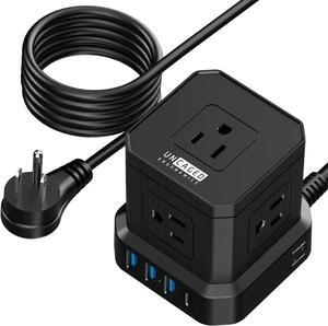 Cube Power Strips with Surge Protection, 10ft Extension Cord with Multiple Outlets, 5 AC Plugs + 3 USB + 1 USB-C Fast Charging Power Strip with USB Ports, Mountable On/Off Switch Charging Station