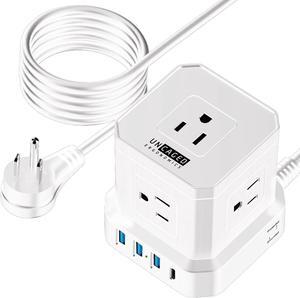 Cube Power Strips with Surge Protection, 10ft Extension Cord with Multiple Outlets, 5 AC Plugs + 3 USB + 1 USB-C Fast Charging Power Strip with USB Ports, Mountable On/Off Switch Charging Station