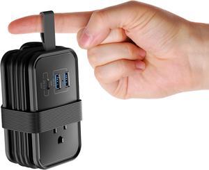 Portable Travel Power Strip with USB Ports, 3ft Travel Extension Cord with Multiple Outlets, 3 AC Outlets + 2 USB + 1 Fast-Charging USB-C, No Surge Travel Power Strip for Cruise Ship Home Office Black