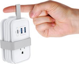 Portable Travel Power Strip with USB Ports, 3ft Travel Extension Cord with Multiple Outlets, 3 AC Outlets + 2 USB + 1 Fast-Charging USB-C, No Surge Travel Power Strip for Cruise Ship Home Office White