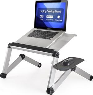WorkEZ Cool Laptop Cooling Stand - Portable Laptop Stand with FAN USB PORTS MOUSE PAD adjustable laptop desk for bed computer lap desk for laptop riser for desk foldable laptop holder for bed fans