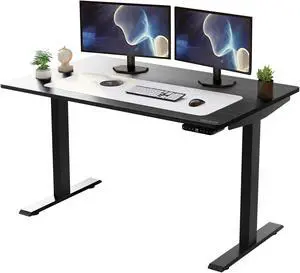 RISE UP dual motor electric standing desk 48x30" black desktop premium ergonomic adjustable height sit stand up home office computer desk table motorized powered modern furniture small standup table