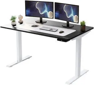 RISE UP dual motor electric standing desk 60x30" black desktop premium ergonomic adjustable height sit stand up home office computer desk table motorized powered modern furniture small standup table
