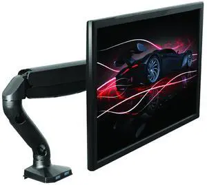 Single Computer Monitor Arm with 2 USB Ports adjustable height universal mount lcd holder sit stand-up standing desk accessory organizer one screen swivel pan tilt screens black