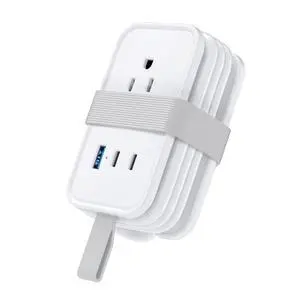 Travel Power Strip with USB-C Ports, 3 AC, 2 USB-C (20W), 1 USB-A, 3.4 ft Wraparound Cord, Flat Plug, Non-Surge Compact Power Strip Travel Power Strip with USB-C Ports, 3 AC, 2 USB-C (20W), 1 USB-A, 3.4 ft Wraparound Cord, Flat Plug, Non-Surge Compact Power Strip