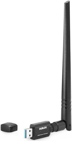 OURLiNK 1200Mbps 802.11ac Dual Band (5.8GHz/867Mbps+2.4GHz/300Mbps) Wireless Network Adapter USB Wi-Fi Dongle Adapter with 5dBi Antenna Support Win Vista,Win 7,Win 8.1, Win 10,Mac OS X