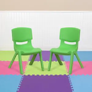 2 Pack Green Plastic Stackable School Chair with 10.5'' Seat Height