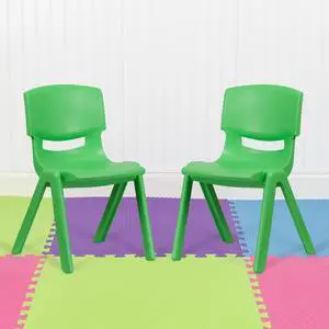 2 Pack Green Plastic Stackable School Chair with 15.5" Seat Height