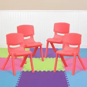 4 Pack Red Plastic Stackable School Chair with 10.5'' Seat Height