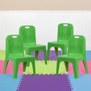 4 Pack Green Plastic Stackable School Chair with Carrying Handle and 11'' Seat Height