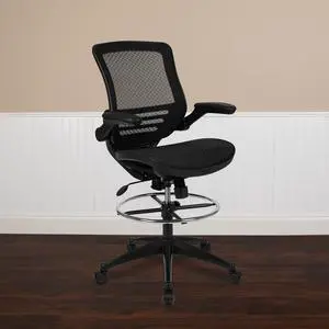 Mid-Back Transparent Black Mesh Drafting Chair with Black Frame and Flip-Up Arms