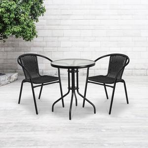 2 Pack Black Rattan Indoor-Outdoor Restaurant Stack Chair