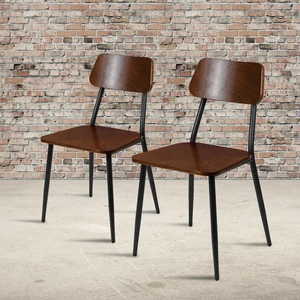 Stackable Industrial Dining Chair with Gunmetal Steel Frame and Rustic Wood Seat, Set of 2 Stackable Industrial Dining Chair with Gunmetal Steel Frame and Rustic Wood Seat, Set of 2