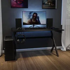 Gaming Desk 45.25" x 29" Computer Table Gamer Workstation with Headphone Holder and 2 Cable Management Holes