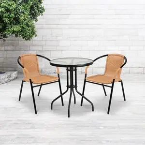 2 Pack Beige Rattan Indoor-Outdoor Restaurant Stack Chair