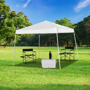 8'x8' White Outdoor Pop Up Event Slanted Leg Canopy Tent with Carry Bag