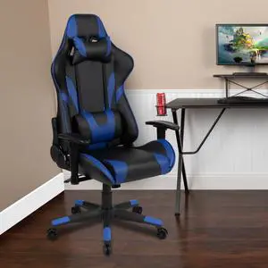 X20 Gaming Chair Racing Office Ergonomic Computer PC Adjustable Swivel Chair with Reclining Back in Blue LeatherSoft