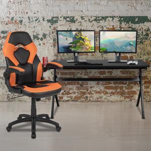 Gaming Desk and Orange/Black Racing Chair Set /Cup Holder/Headphone Hook/Removable Mouse Pad Top - 2 Wire Management Holes