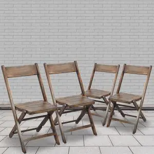 Slatted Wood Folding Special Event Chair - Antique Black, Set of 4