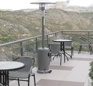 Patio Outdoor Heating-Silver Stainless Steel 40,000 BTU Propane Heater with Wheels for Commercial & Residential Use-7.5 Feet Tall